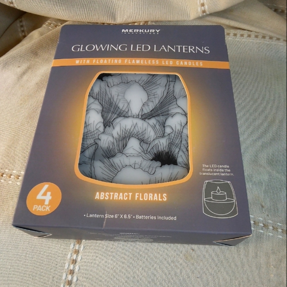 NEW Glowing LED Lanterns with Floating Flameless LED Candles 4pc ABSTRACT Floral